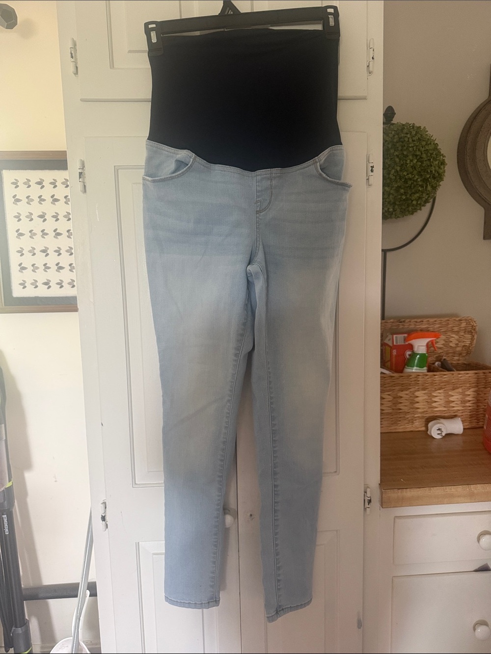 Light Wash Maternity Jeans with Black Stretch Waistband